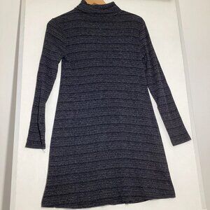 New Look Womens Dress Size 12 Black Grey Striped High Neck Long Sleeve